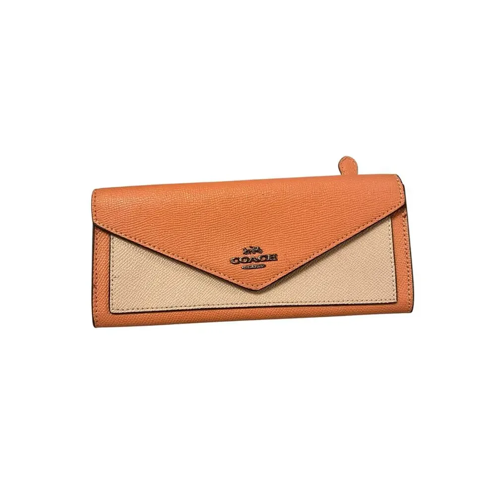 Coach Slim Soft Wallet Color-Block 3-color design Envelope Crossgrain leather